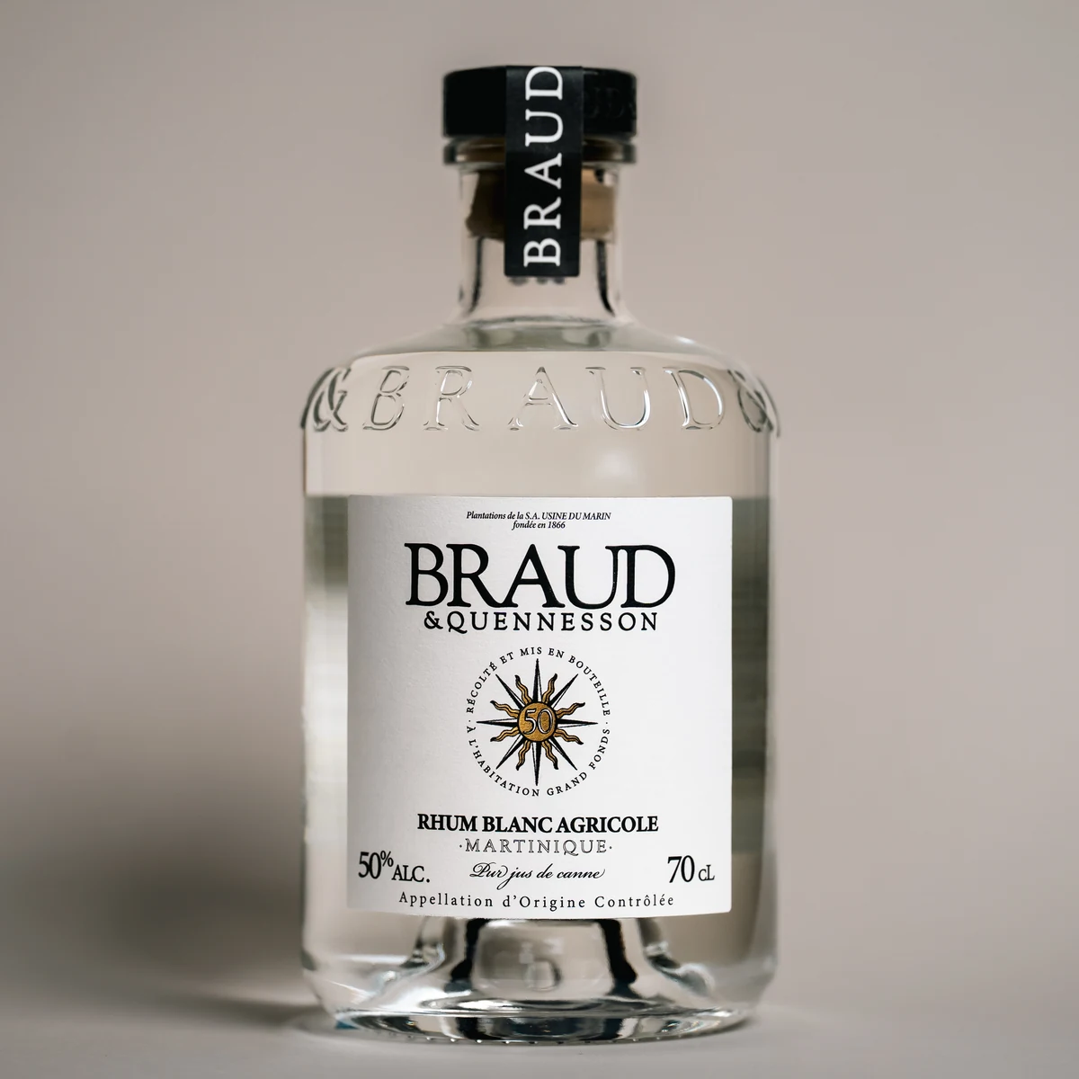 Bouteille de rhum blanc agricole Cap 50° Braud & Quennesson