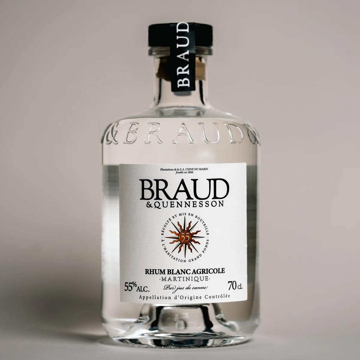 Bouteille de rhum blanc agricole Cap 55° Braud & Quennesson