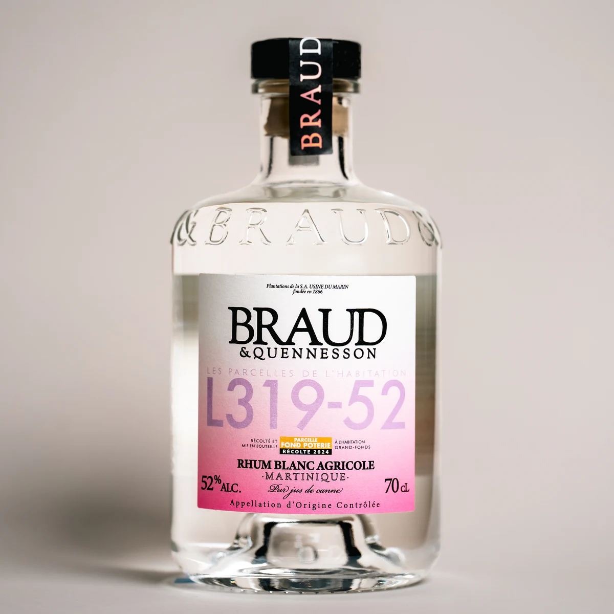 Bouteille de rhum blanc parcellaire Fond-Poterie L319-52 Braud & Quennesson