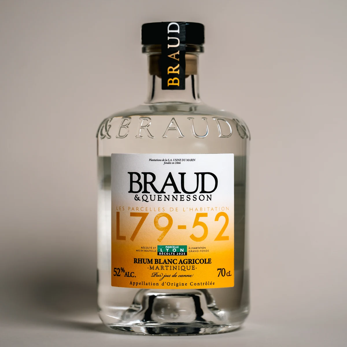 Bouteille de rhum blanc parcellaire Lyon L79-52 Braud & Quennesson