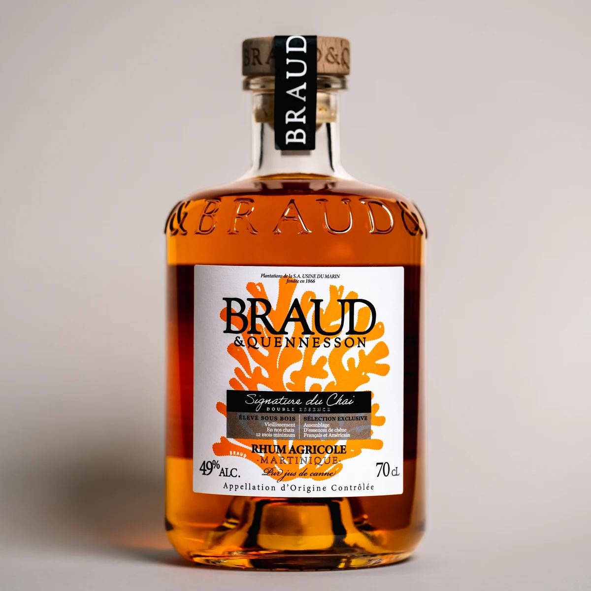 Bouteille de rhum élevé sous bois Signature du Chai 49° Braud & Quennesson