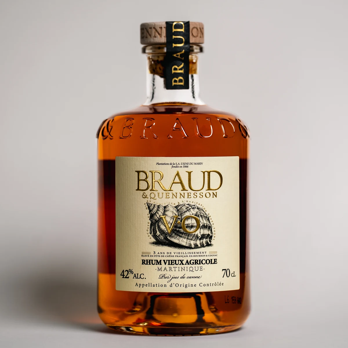 Bouteille de rhum vieux agricole VO 3 ans Braud & Quennesson